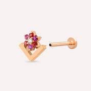 Camelia Multicolor Safir ve Pırlanta Taşlı Rose Altın Piercing
