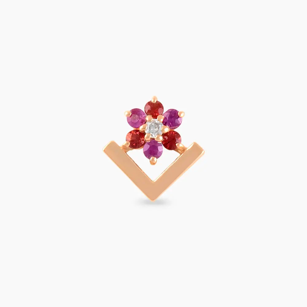 Camelia Multicolor Safir ve Pırlanta Taşlı Rose Altın Piercing