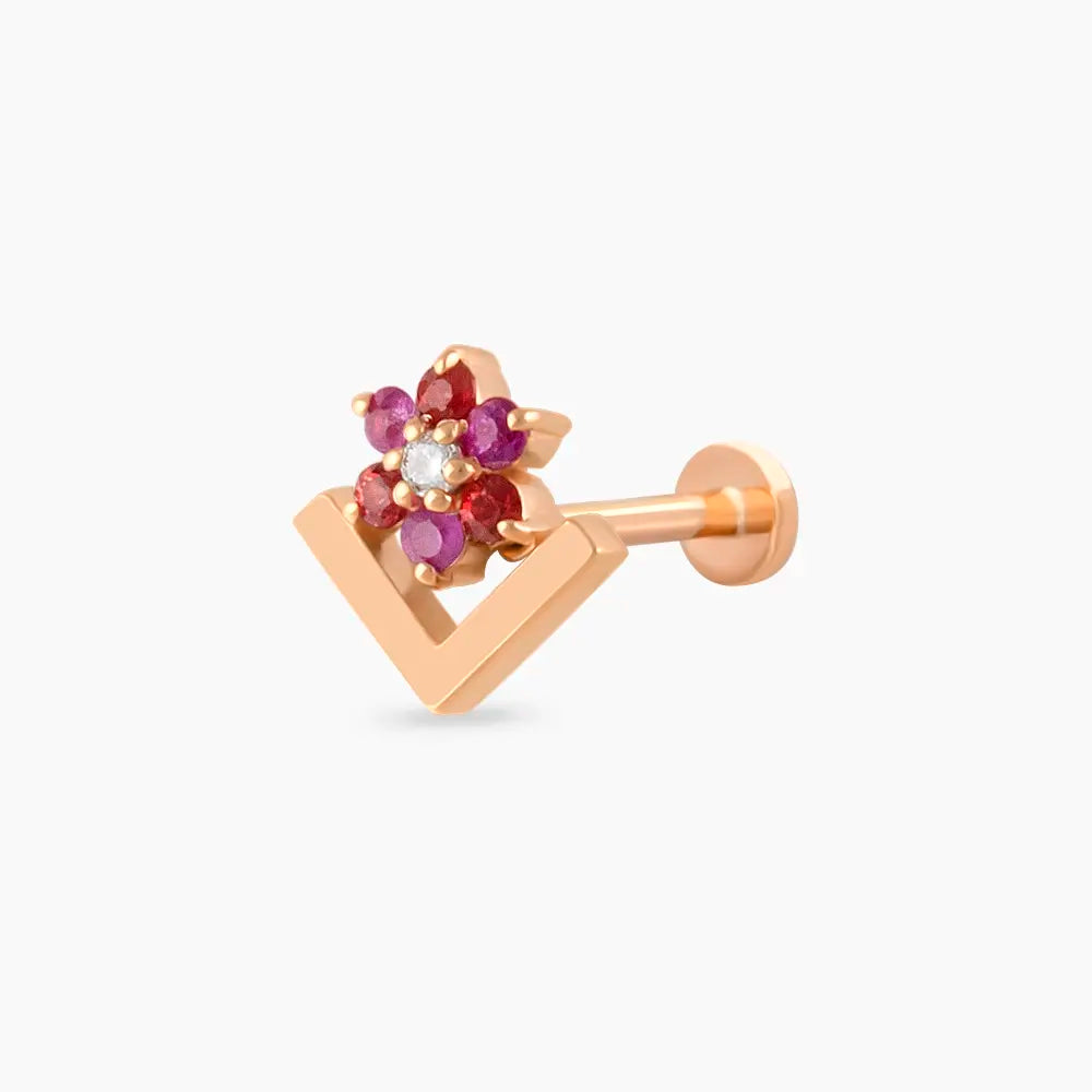 Camelia Multicolor Safir ve Pırlanta Taşlı Rose Altın Piercing