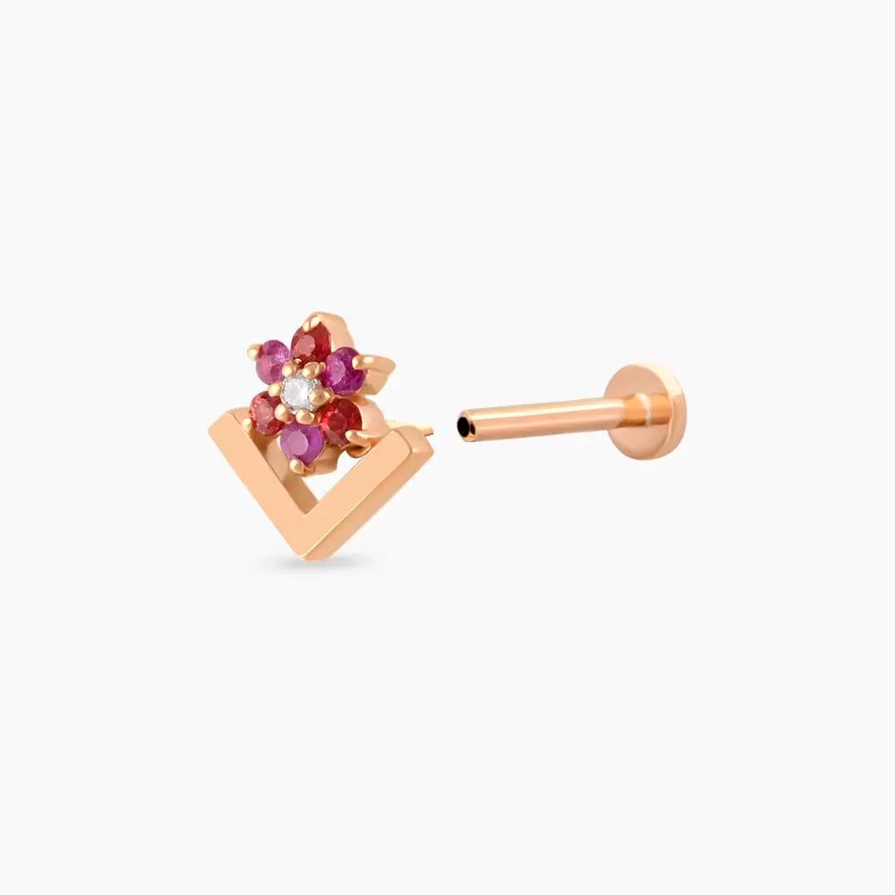 Camelia Multicolor Safir ve Pırlanta Taşlı Rose Altın Piercing