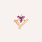 Camelia Pırlanta ve Multicolor Safir Taşlı Rose Altın Piercing