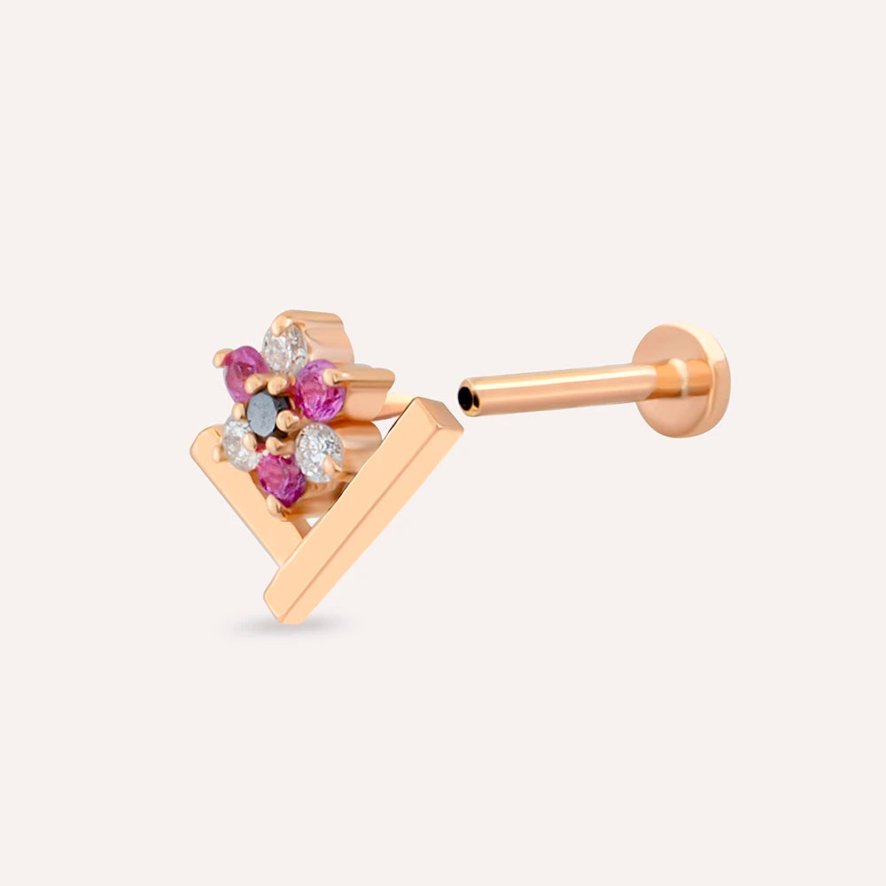 Camelia Pırlanta ve Multicolor Safir Taşlı Rose Altın Piercing