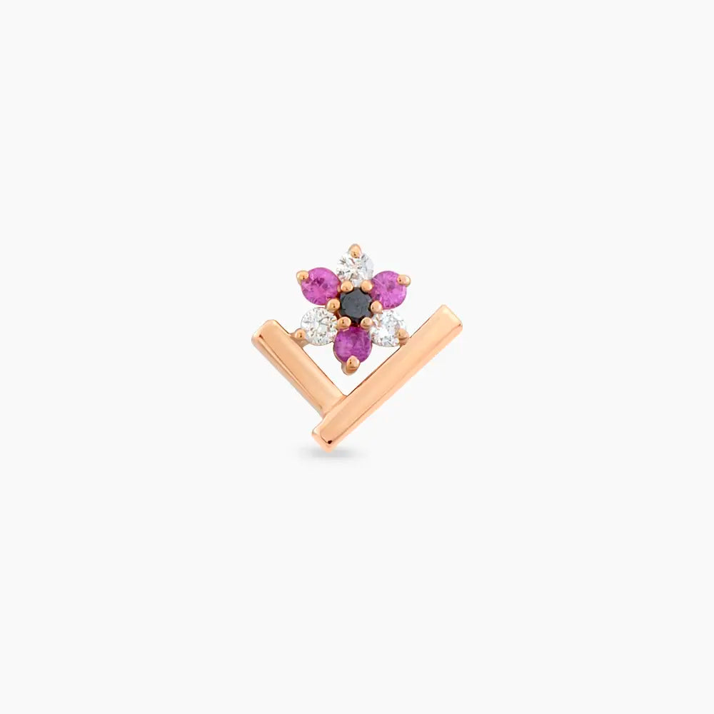 Camelia Pırlanta ve Multicolor Safir Taşlı Rose Altın Piercing