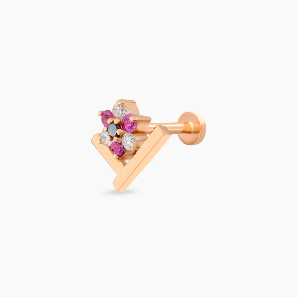 Camelia Pırlanta ve Multicolor Safir Taşlı Rose Altın Piercing