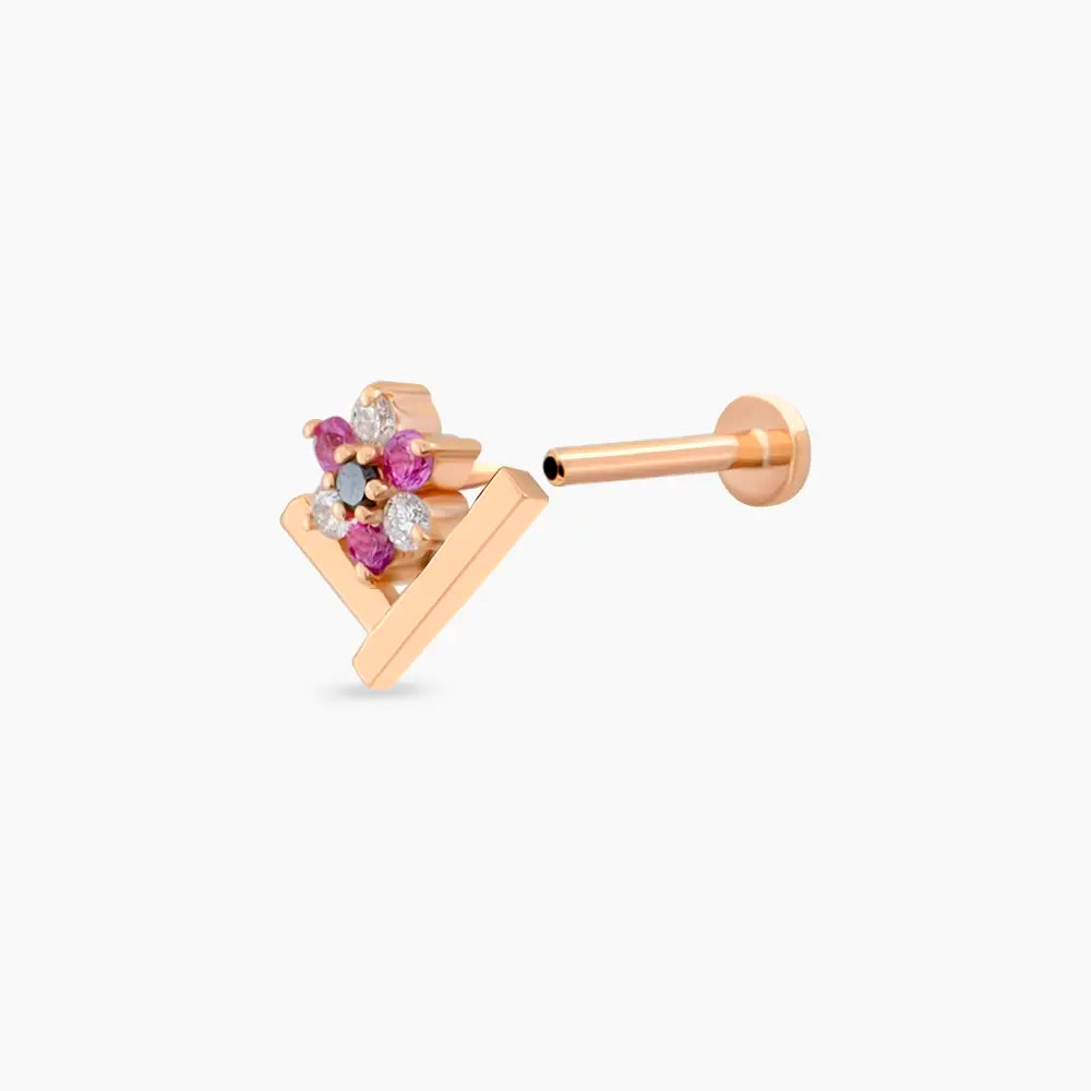 Camelia Pırlanta ve Multicolor Safir Taşlı Rose Altın Piercing