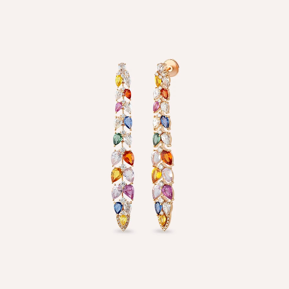 Candy 19.43 CT Multicolor Safir ve Pırlanta Taşlı Rose Altın Küpe