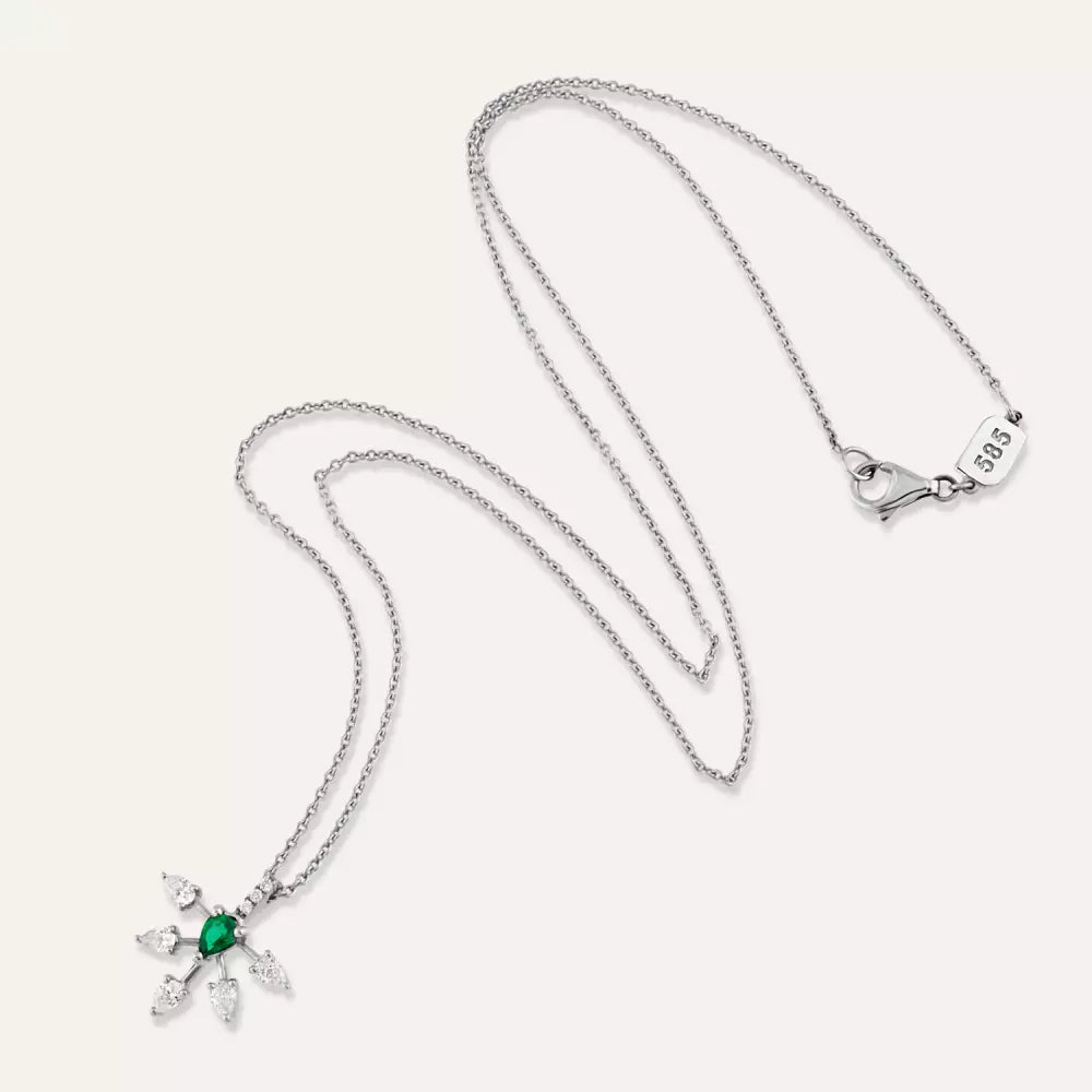 Capella Zümrüt ve Pırlanta Taşlı Beyaz Altın Kolye