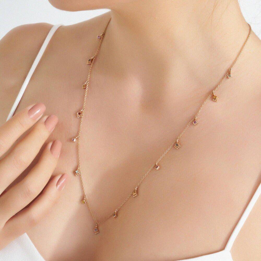 Cassiopeia Multicolor Safir Taşlı Rose Altın Kolye