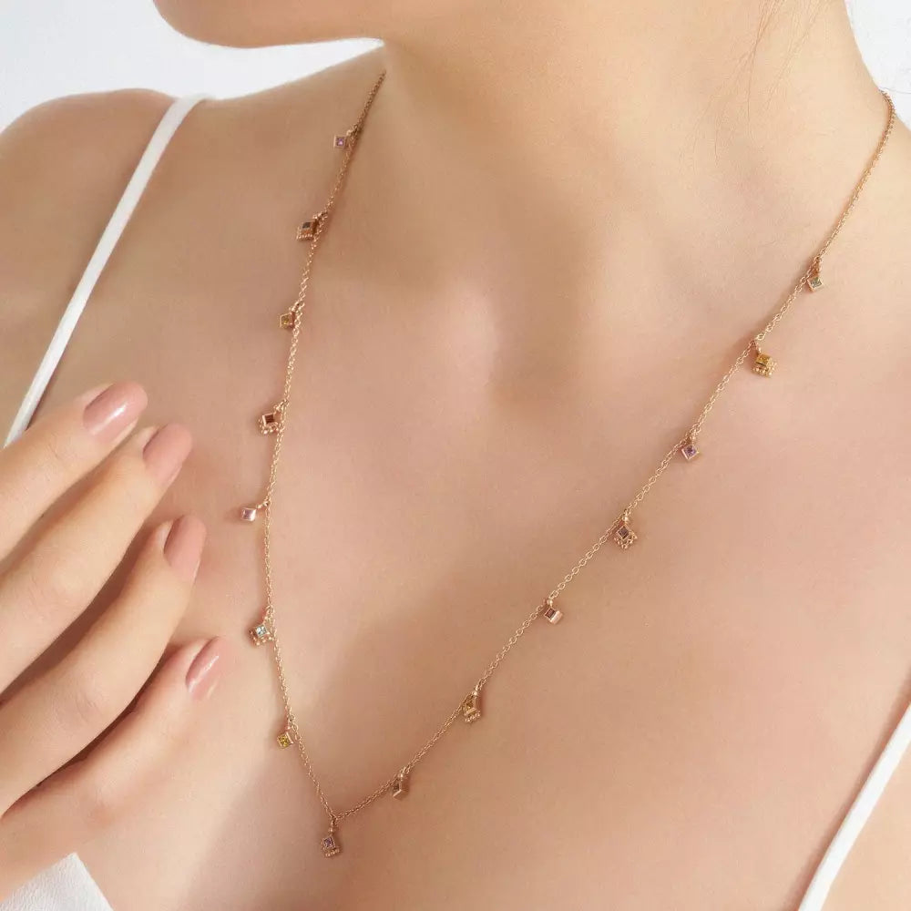 Cassiopeia Multicolor Safir Taşlı Rose Altın Kolye