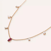 Chic Yakut ve Pırlanta Taşlı Rose Altın Kolye