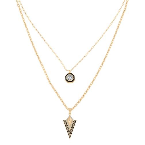 Çift Zincir Siyah Mineli Üçgen Kolye
