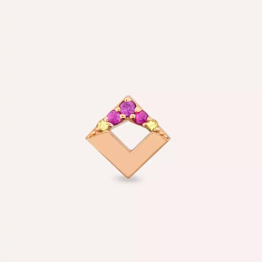 Clara Yellow ve Pink Safir Taşlı Rose Altın Piercing