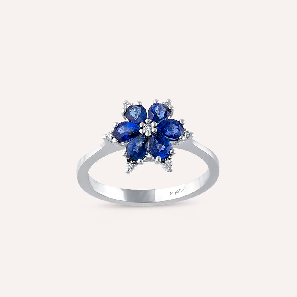 Clematis 1.27 CT Safir ve Pırlanta Taşlı Beyaz Altın Yüzük