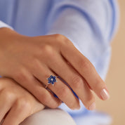 Clematis 1.27 CT Safir ve Pırlanta Taşlı Beyaz Altın Yüzük