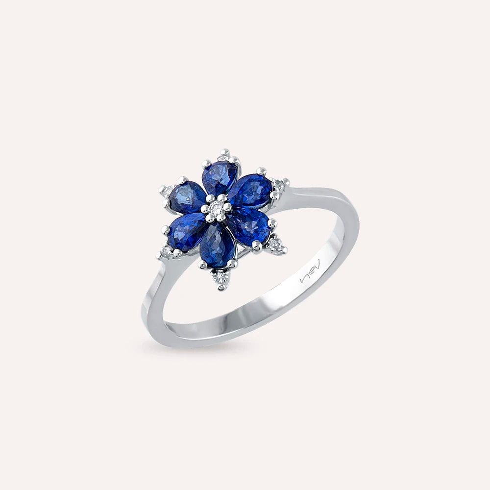 Clematis 1.27 CT Safir ve Pırlanta Taşlı Beyaz Altın Yüzük