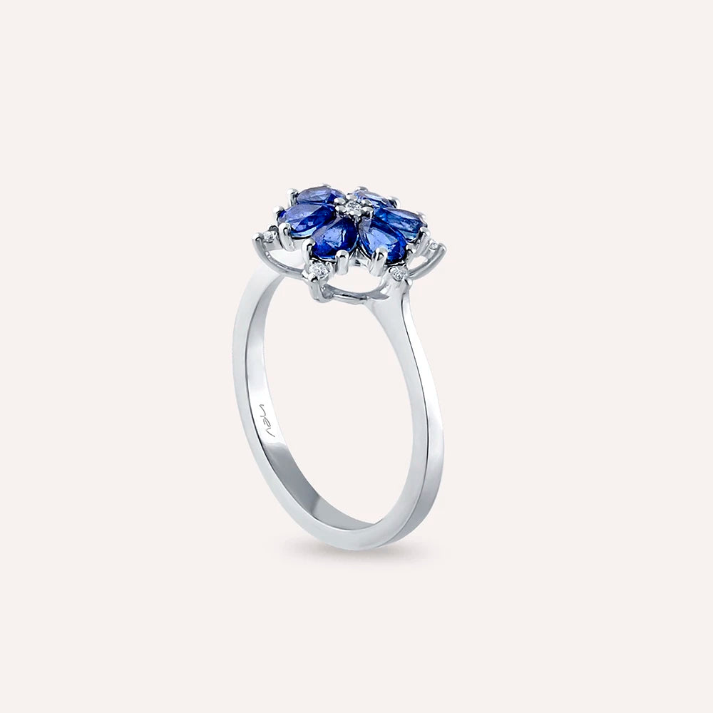 Clematis 1.27 CT Safir ve Pırlanta Taşlı Beyaz Altın Yüzük