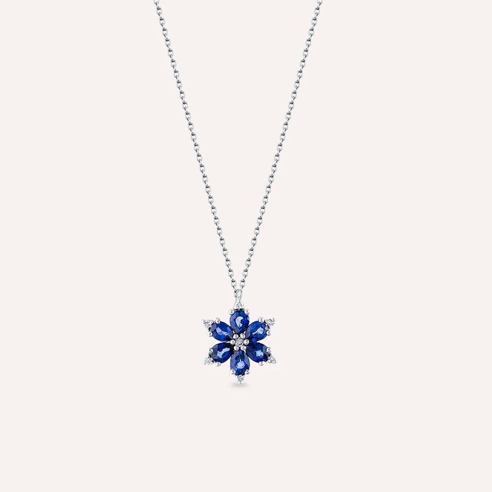 Clematis 1.31 CT Safir ve Pırlanta Taşlı Beyaz Altın Kolye