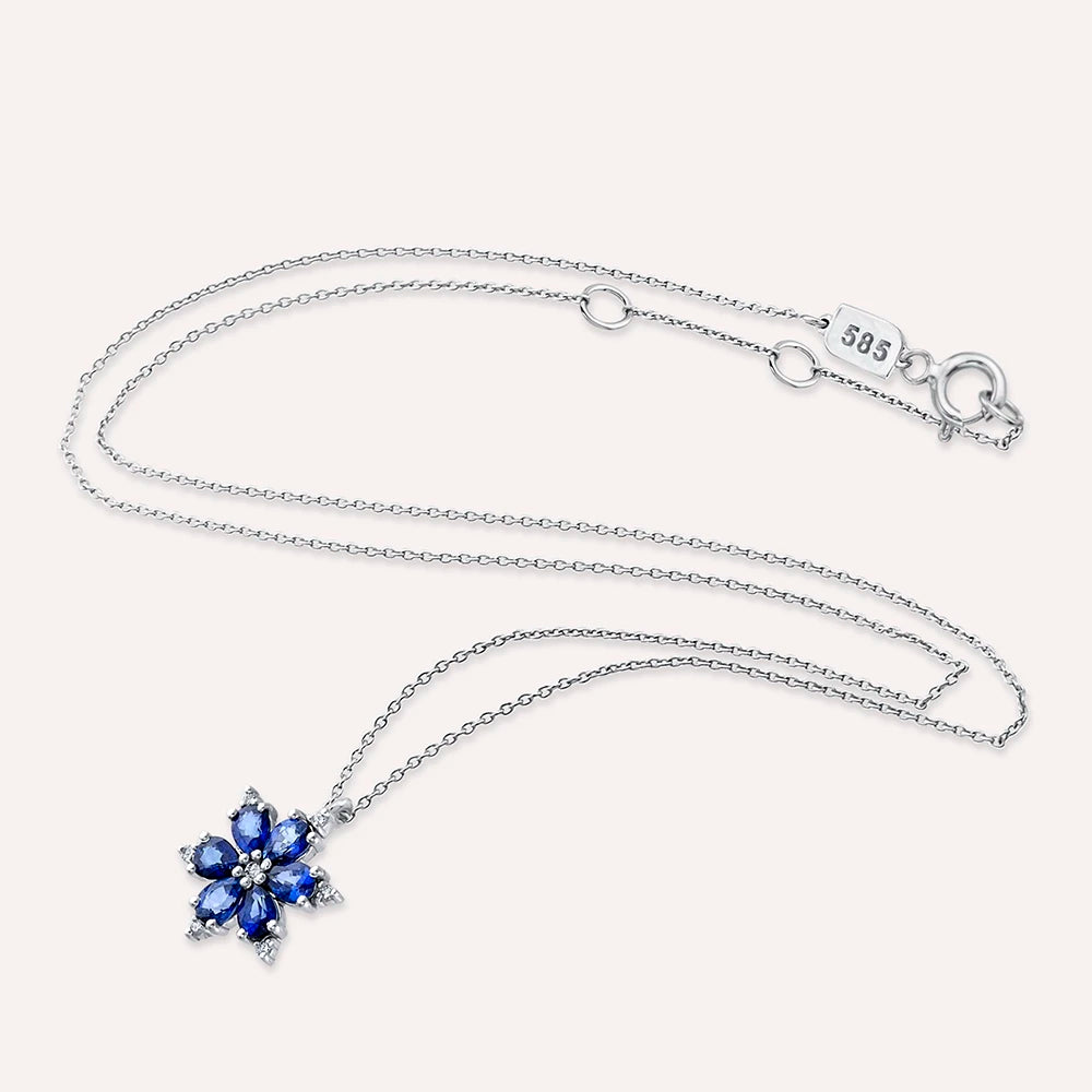 Clematis 1.31 CT Safir ve Pırlanta Taşlı Beyaz Altın Kolye