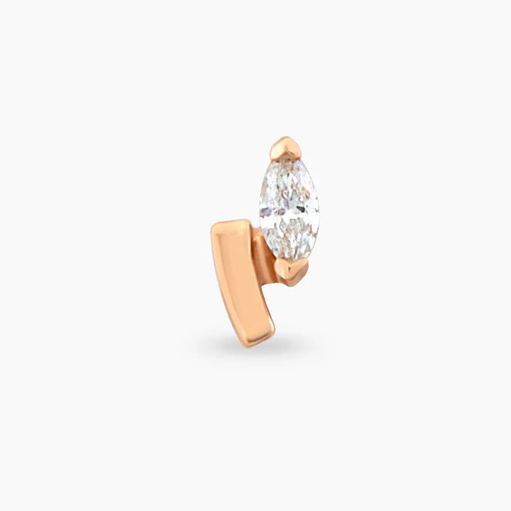 Comma Markiz Kesim Pırlanta Taşlı Rose Altın Piercing