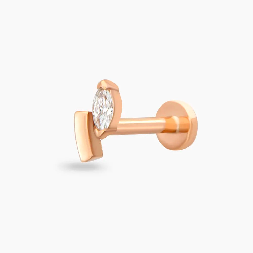 Comma Markiz Kesim Pırlanta Taşlı Rose Altın Piercing