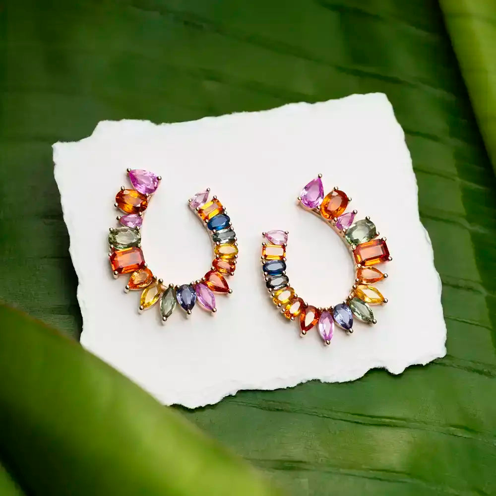 Confetti Multicolor Safir Taşlı Rose Altın Küpe