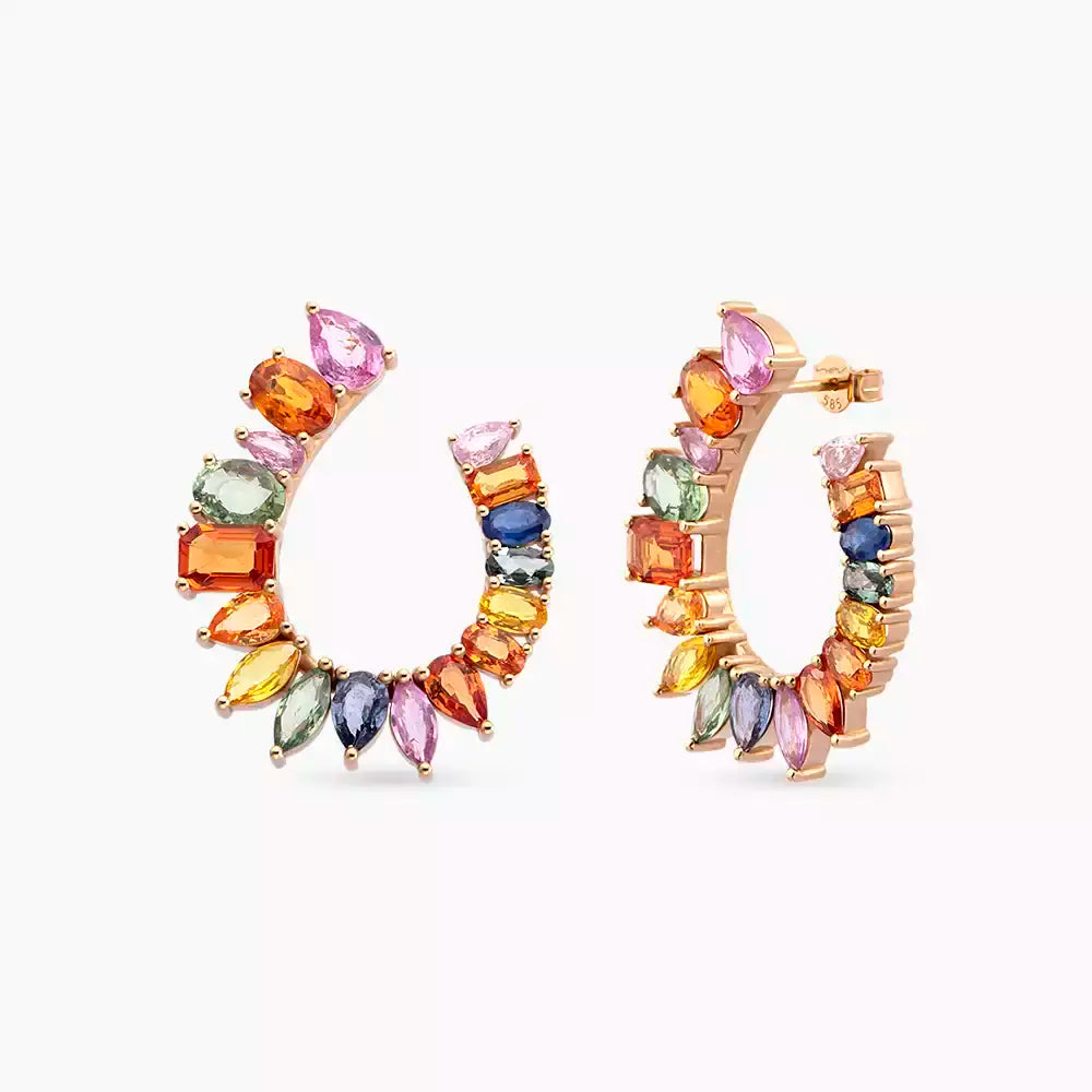 Confetti Multicolor Safir Taşlı Rose Altın Küpe