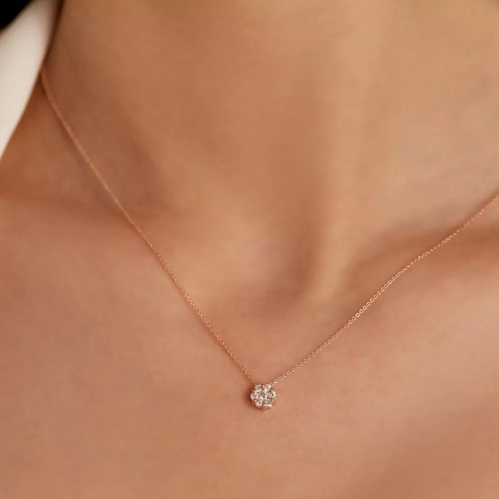Coronet 0.20 CT Pırlanta Taşlı Rose Altın Kolye