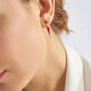 Corvus Pırlanta Taşlı ve Kırmızı Mineli Küpe