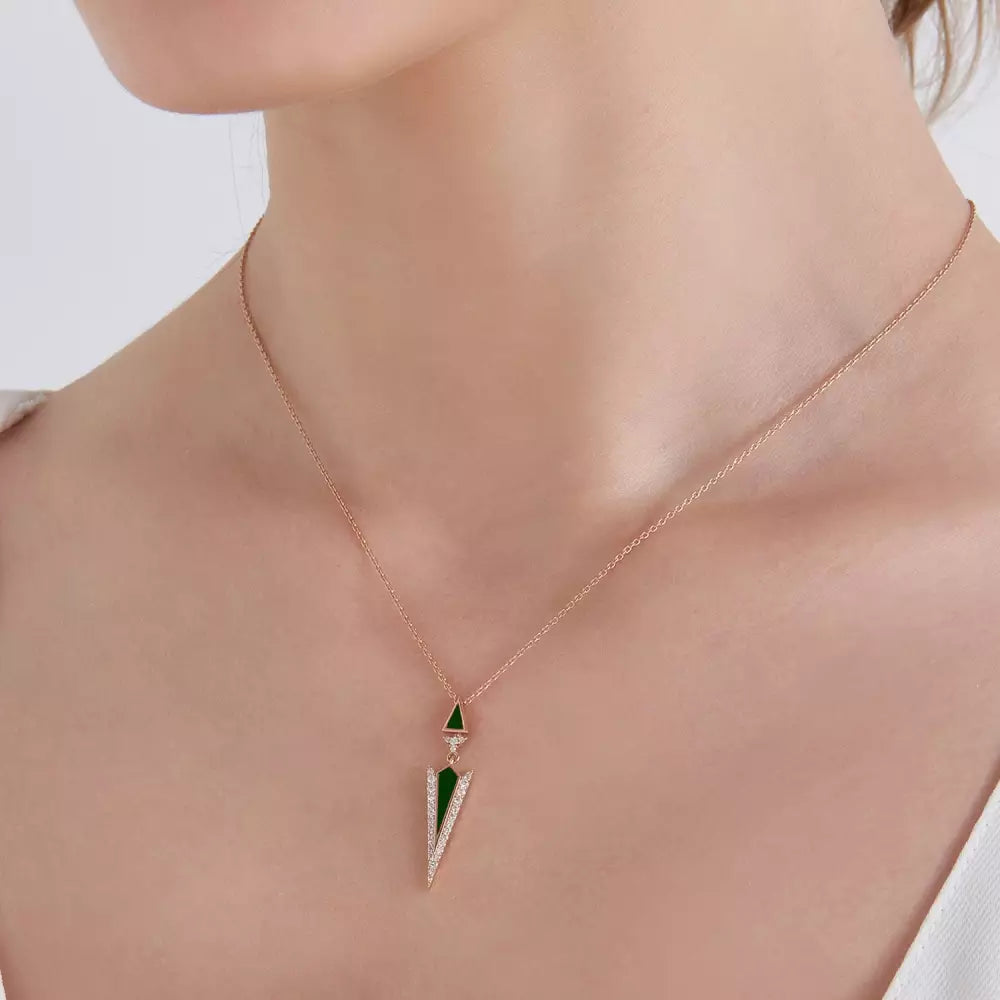 Corvus Pırlanta Taşlı ve Yeşil Mineli Kolye