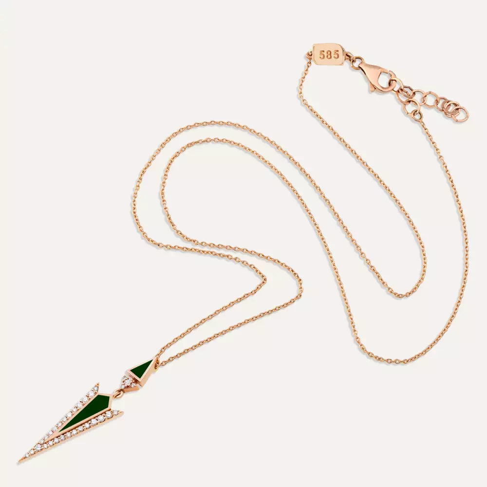 Corvus Pırlanta Taşlı ve Yeşil Mineli Kolye