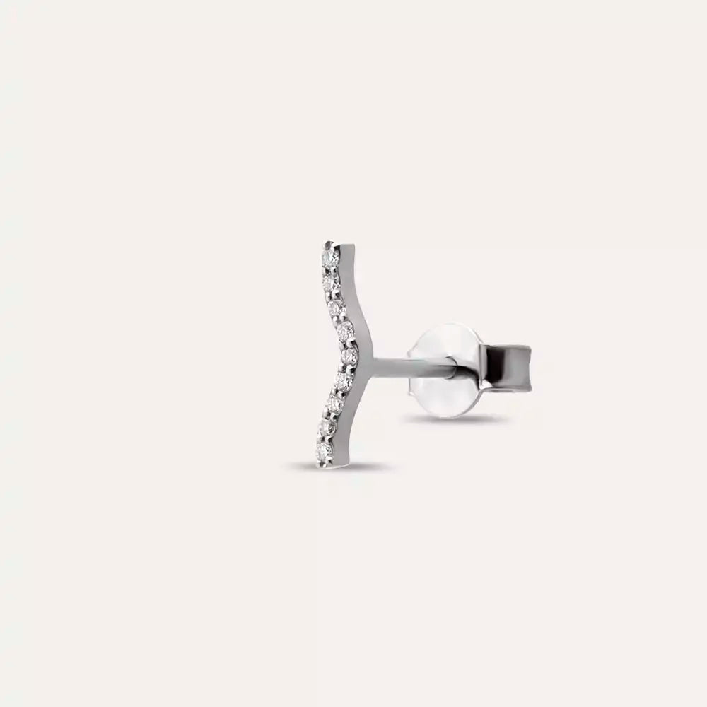 Noir Pırlanta Taşlı Beyaz Altın Tek Küpe