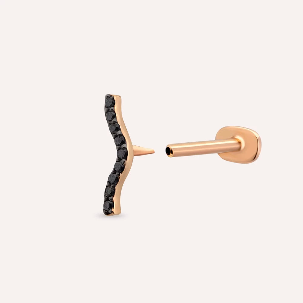 Crimp Siyah Pırlanta Taşlı Rose Altın Piercing