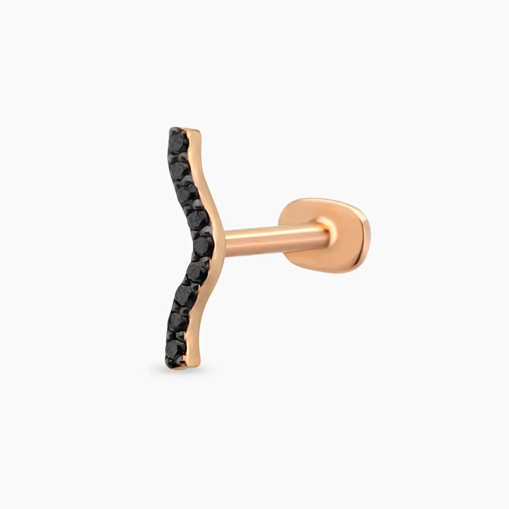 Crimp Siyah Pırlanta Taşlı Rose Altın Piercing