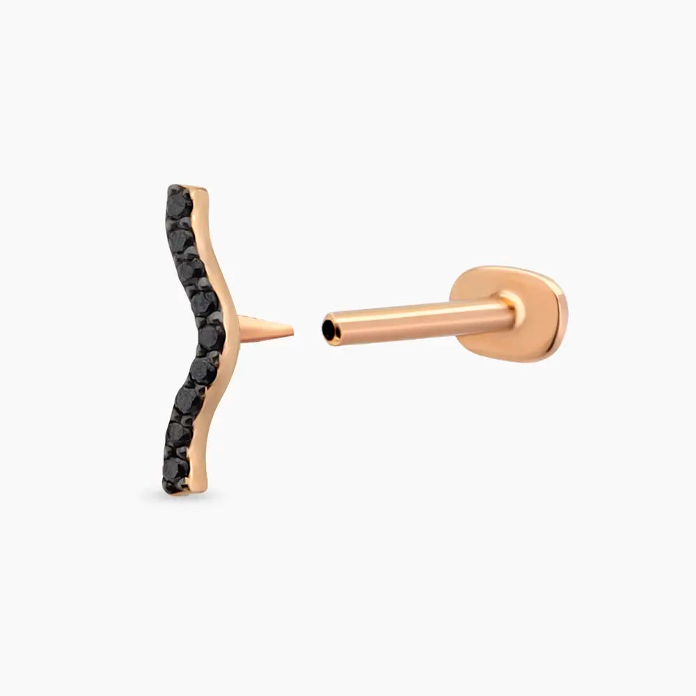 Crimp Siyah Pırlanta Taşlı Rose Altın Piercing