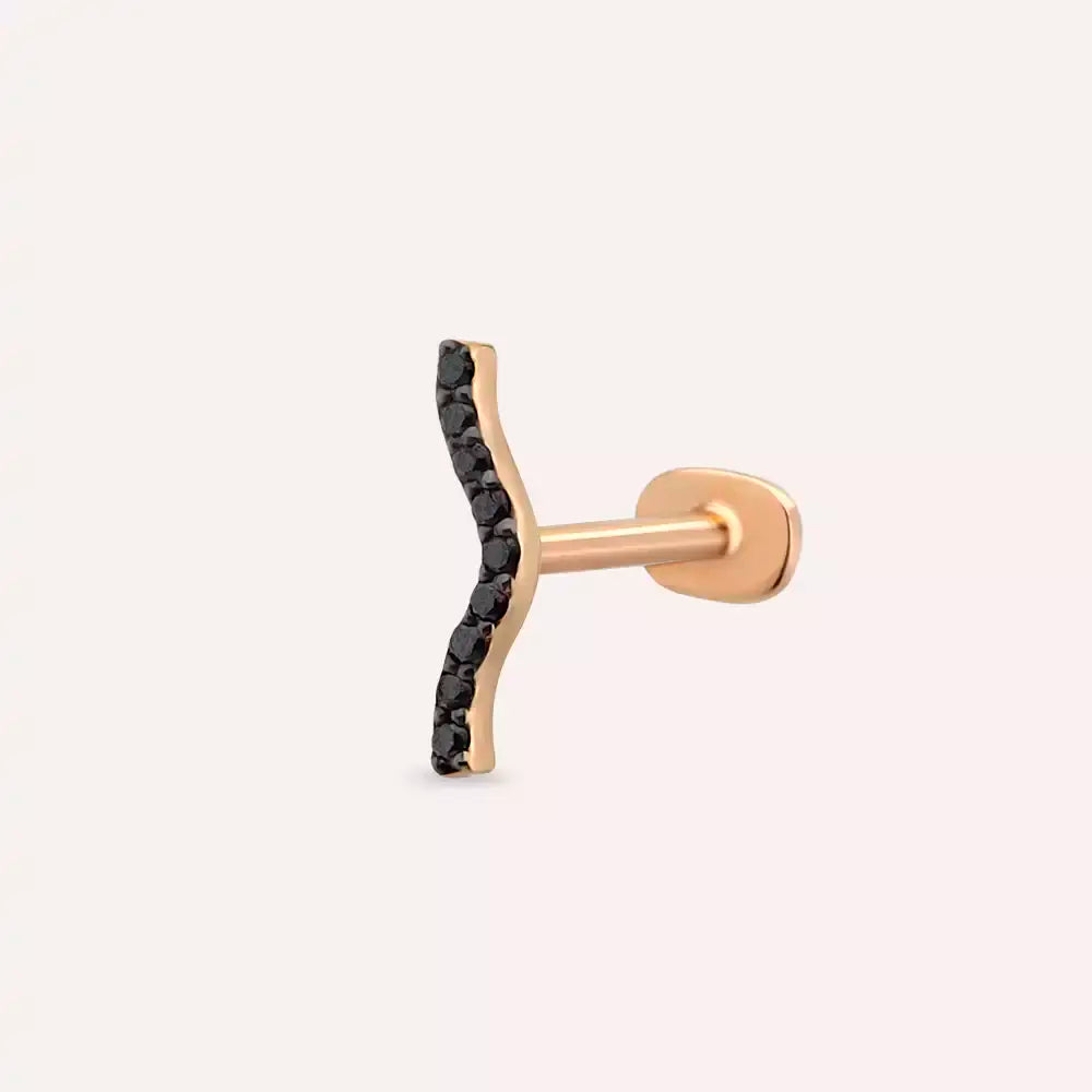 Noir Siyah Pırlanta Taşlı Rose Altın Piercing