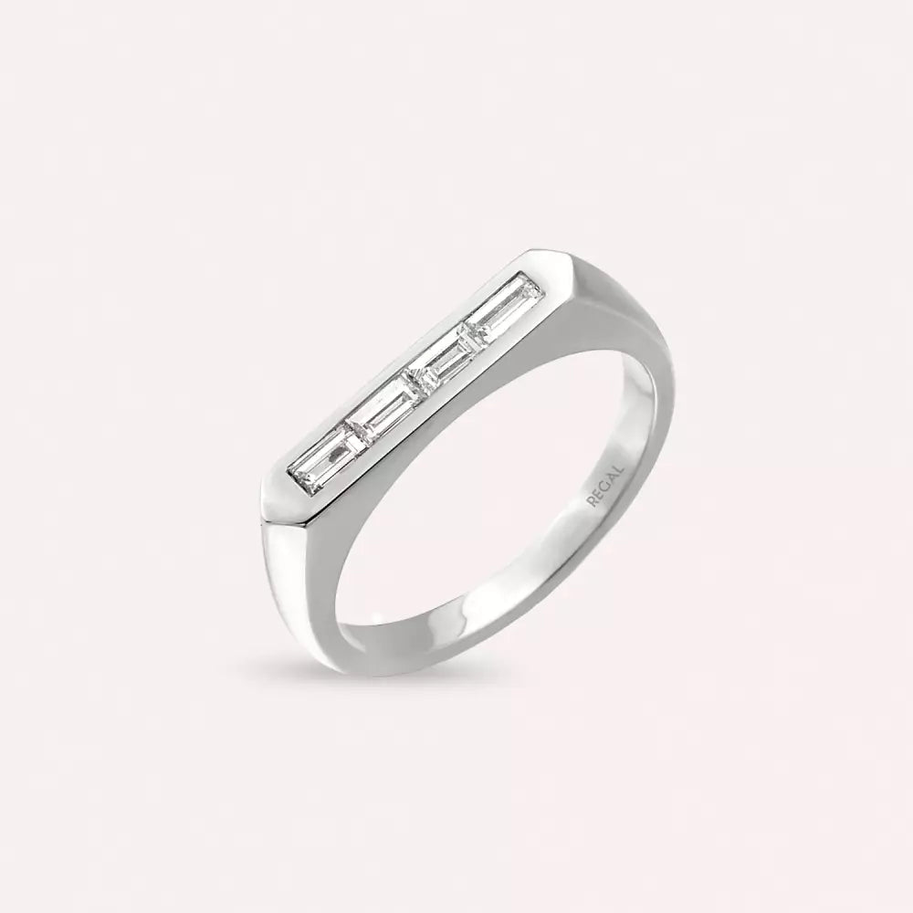 Cross Baget Kesim Pırlanta Taşlı Beyaz Altın Yüzük