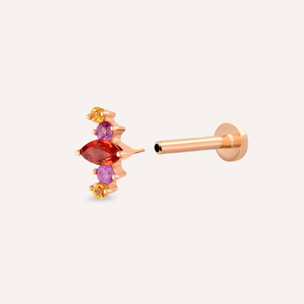 Crown Multicolor Safir Taşlı Rose Altın Piercing