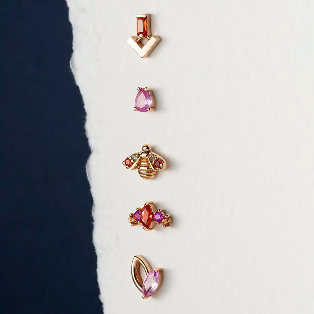 Crown Multicolor Safir Taşlı Rose Altın Piercing