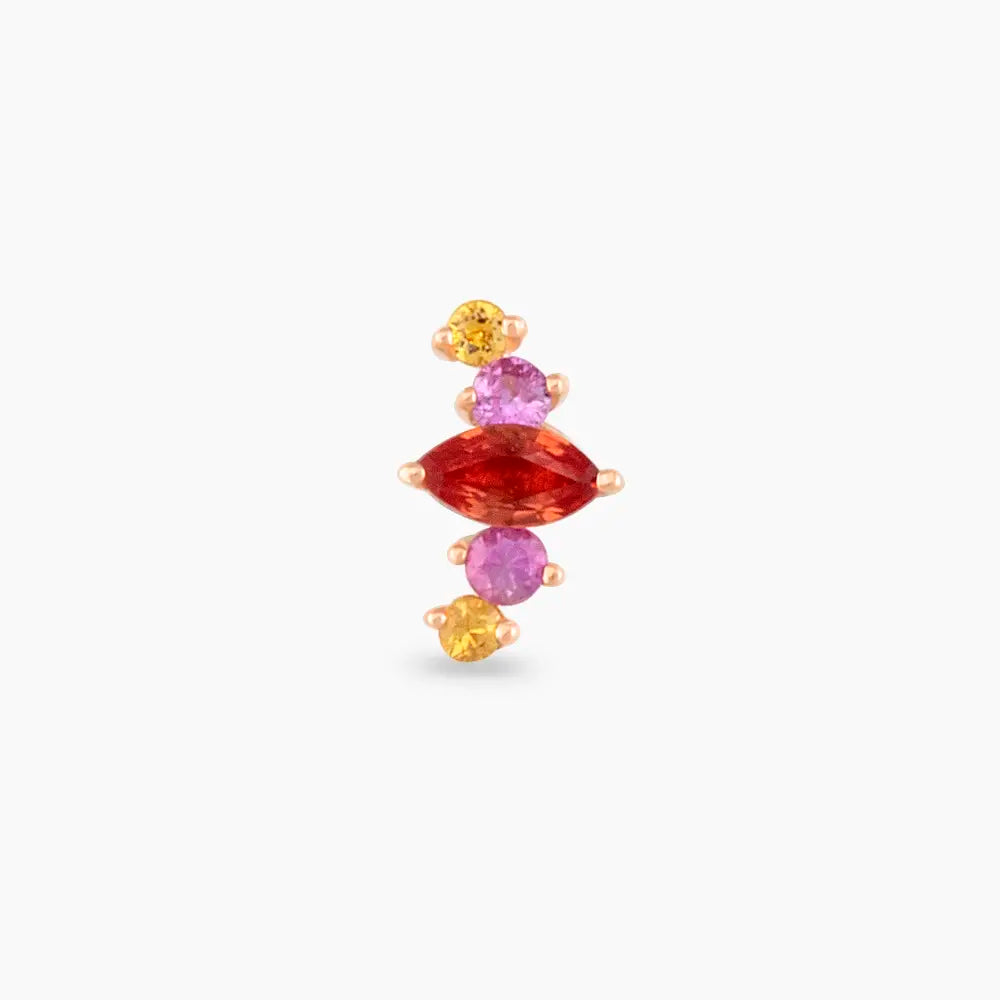 Crown Multicolor Safir Taşlı Rose Altın Piercing