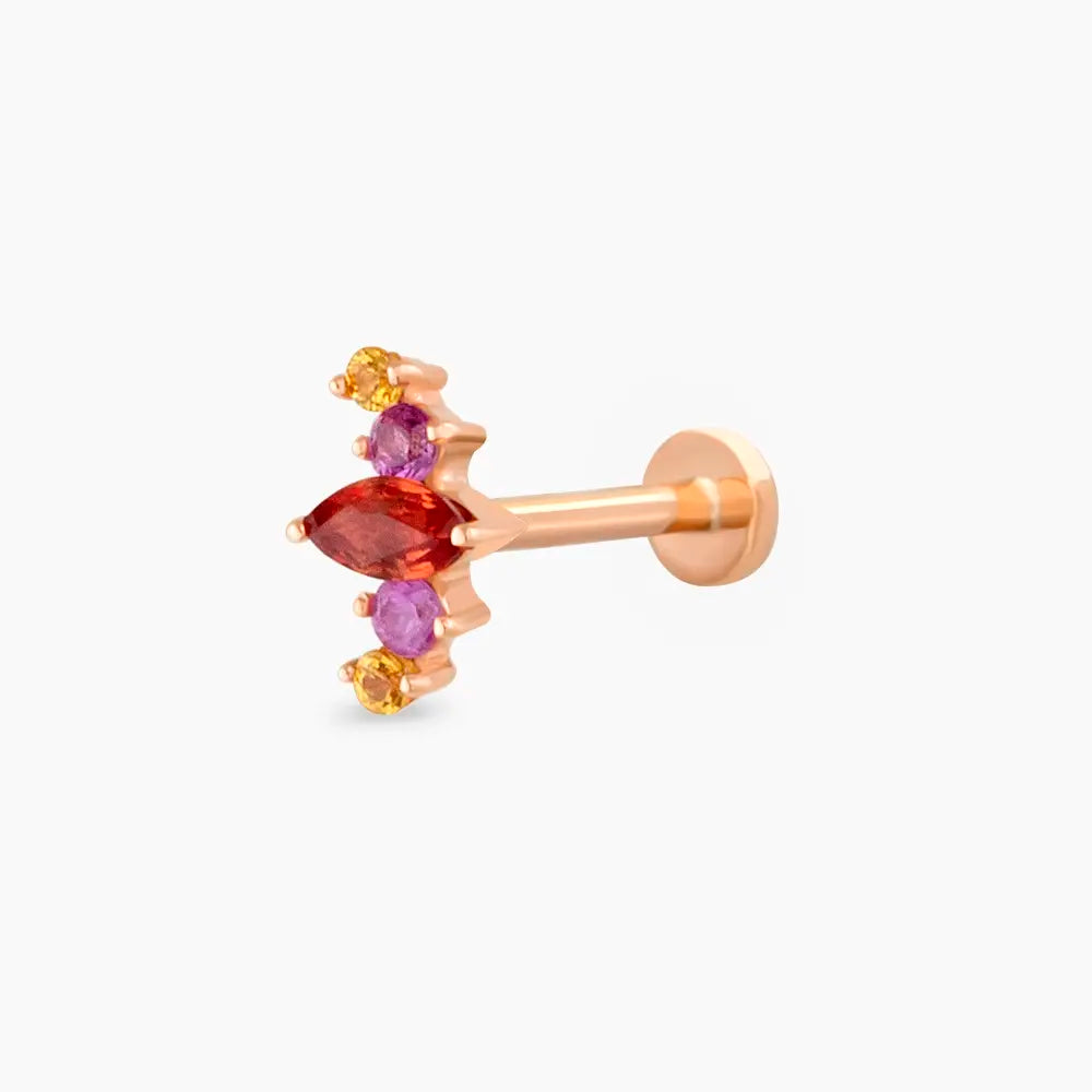 Crown Multicolor Safir Taşlı Rose Altın Piercing