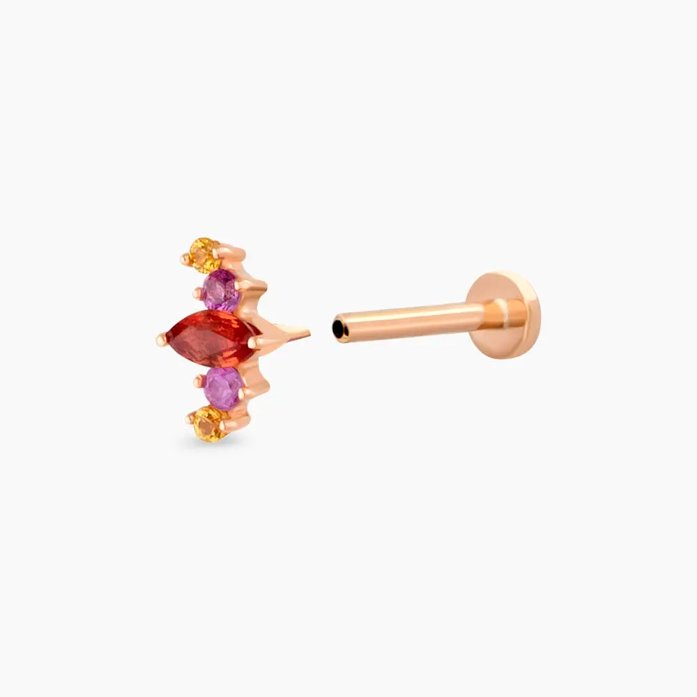 Crown Multicolor Safir Taşlı Rose Altın Piercing