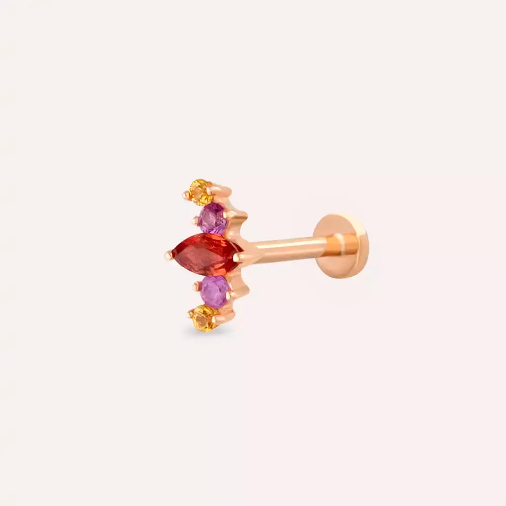 Crown Multicolor Safir Taşlı Rose Altın Piercing