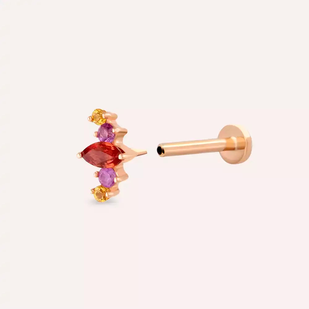 Crown Multicolor Safir Taşlı Rose Altın Piercing
