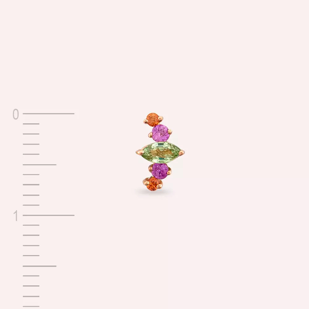Crown Multicolor Safir Taşlı Rose Altın Tek Küpe