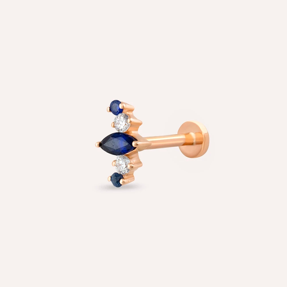 Crown Safir ve Pırlanta Taşlı Rose Altın Piercing