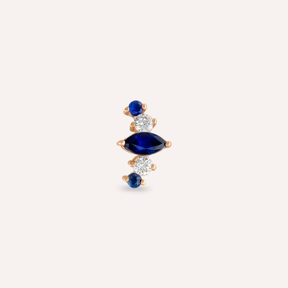 Crown Safir ve Pırlanta Taşlı Rose Altın Piercing