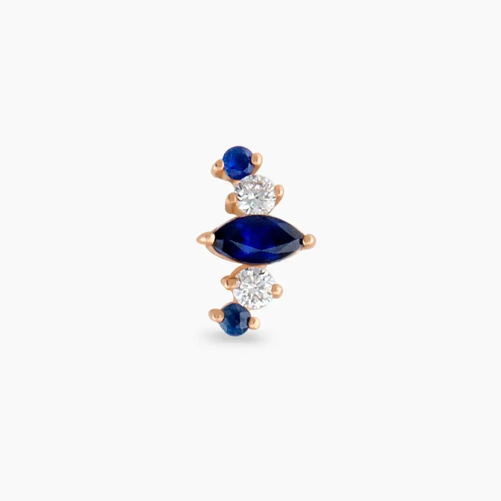 Crown Safir ve Pırlanta Taşlı Rose Altın Piercing