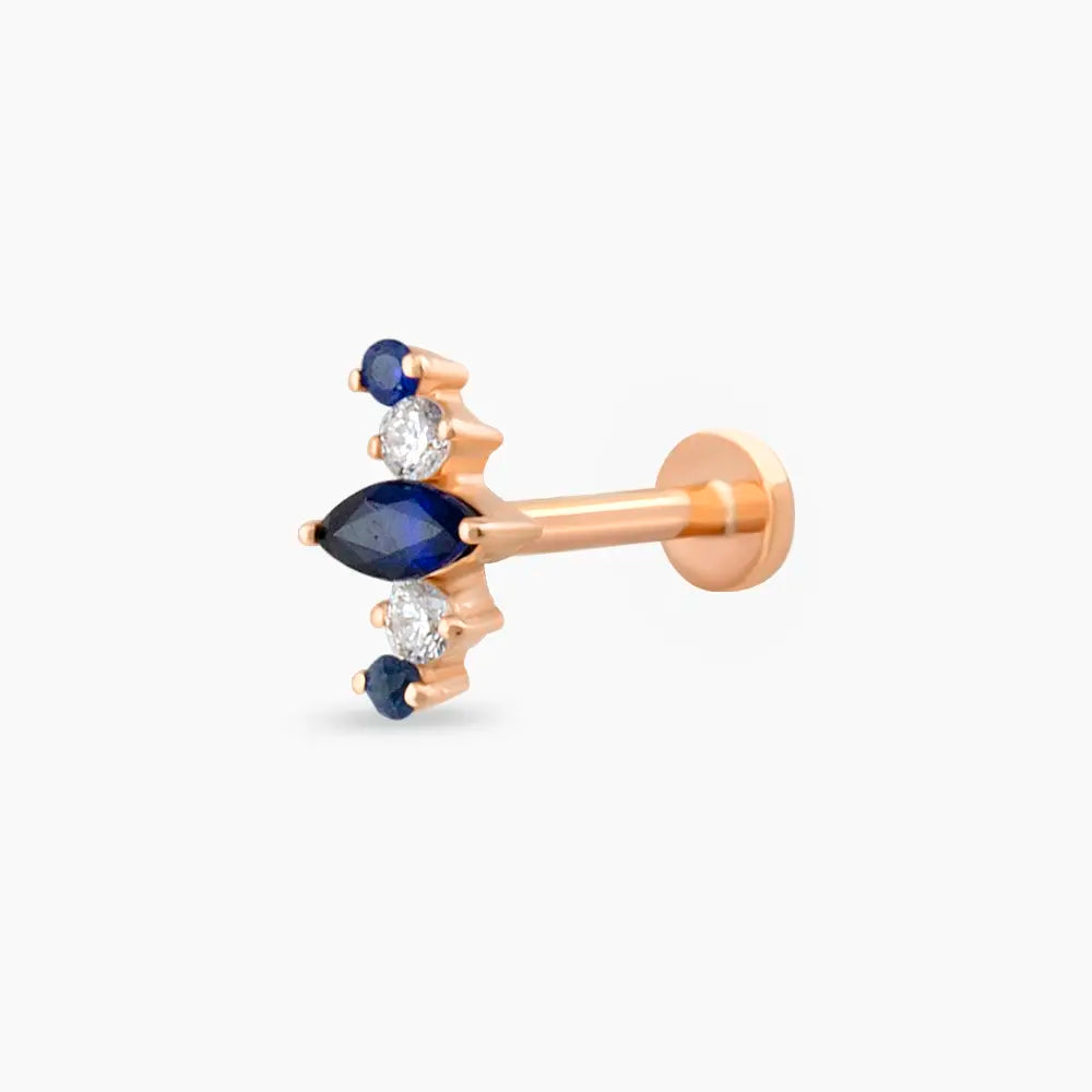 Crown Safir ve Pırlanta Taşlı Rose Altın Piercing