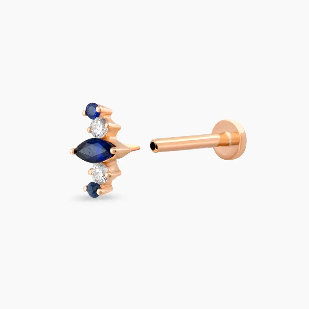 Crown Safir ve Pırlanta Taşlı Rose Altın Piercing