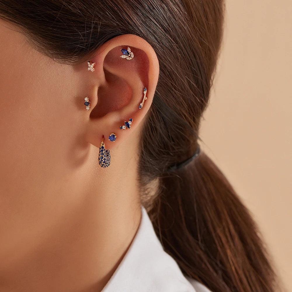 Crown Safir ve Pırlanta Taşlı Rose Altın Piercing - Tufanlar Kuyumculuk